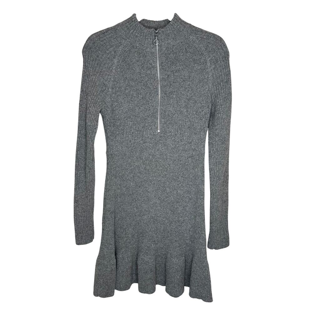 Rachel Roy Gray Lambswool Blend Ruffled Hem Sweater Dress Long Sleeve Winter L